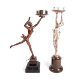 AN ART DECO SILVERED METAL FIGURAL TABLE LAMP MODELLED AS A DANCER AND ANOTHER (2)