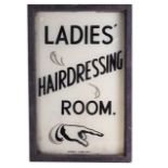 LADIES' HAIRDRESSING ROOM, AN EARLY 20TH CENTURY WHITE OPALINE GLASS SIGN