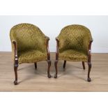 A PAIR OF GEORGE I STYLE MAHOGANY FRAMED TUB BACK CHAIRS (2)