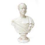 A VICTORIAN PAINTED PLASTER BUST OF A GENTLEMAN