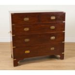 A BRASS BOUND MAHOGANY CAMPAIGN STYLE FIVE DRAWER CHEST