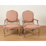 A PAIR OF LOUIS XV STYLE OPEN ARMCHAIRS (2)