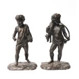 A PAIR OF FRENCH BRONZE CHERUB FIGURES POSSIBLY PERSONIFICATIONS OF WINTER AND SUMMER (2)