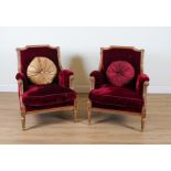 PROVASI: A PAIR OF FRENCH TRANSITIONAL STYLE GILT FRAMED ARMCHAIRS (2)