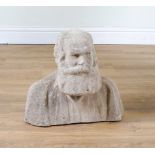 A VICTORIAN CARVED STONE BUST OF A BEARDED GENTLEMAN