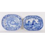 TWO STAFFORDSHIRE BLUE AND WHITE PRINTED SERVING DISHES (2)
