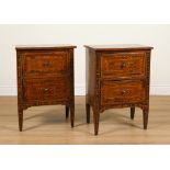 A PAIR OF 18TH CENTURY ITALIAN WALNUT MARQUETRY INLAID TWO DRAWER CABINETS (2)
