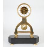 A FRENCH BRASS AND MARBLE SKELETON CLOCK