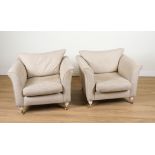 A PAIR OF MODERN SQUARE BACK ARMCHAIRS