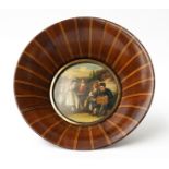 A NORTH EUROPEAN PAINTED MAHOGANY LINE INLAID CENTRE DISH OR BOWL