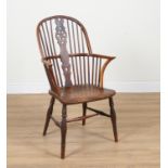 A 19TH CENTURY ASH AND ELM WHEELBACK WINDSOR CHAIR