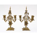A PAIR OF CHINOISERIE STYLE BRASS TWIN LIGHT CANDELABRA (2)