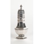 A SILVER OCTAGONAL SUGAR CASTER