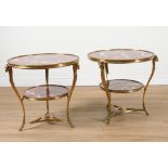 PROVASI: A PAIR OF ROUGE MARBLE INSET CIRCULAR TWO TIER OCCASIONAL TABLES/GUERIDONS (2)