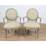 A PAIR OF LOUIS XVI STYLE OPEN ARMCHAIRS (2)