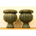 A PAIR OF GREEN MARBLE URNS (2)