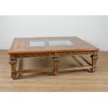 PROVASI: A LARGE MARQUETRY AND GLASS INLAID RECTANGULAR COFFEE TABLE