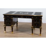 ‘DAVID LINLEY’ A BLACK LACQUER AND BRASS MOUNTED PEDESTAL DESK