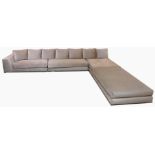 LARGE GREY VELVET UPHOLSTERED MODULAR CORNER SOFA