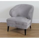 A LIGHT BLUE VELVET UPHOLSTERED TUB CHAIR