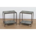 DAVID LINLEY; A PAIR OF SHAGREEN AND BRONZE TWO TIER BEDSIDE TABLES (2)