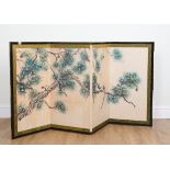 A JAPANESE FOUR FOLD PAINTED SILK SCREEN