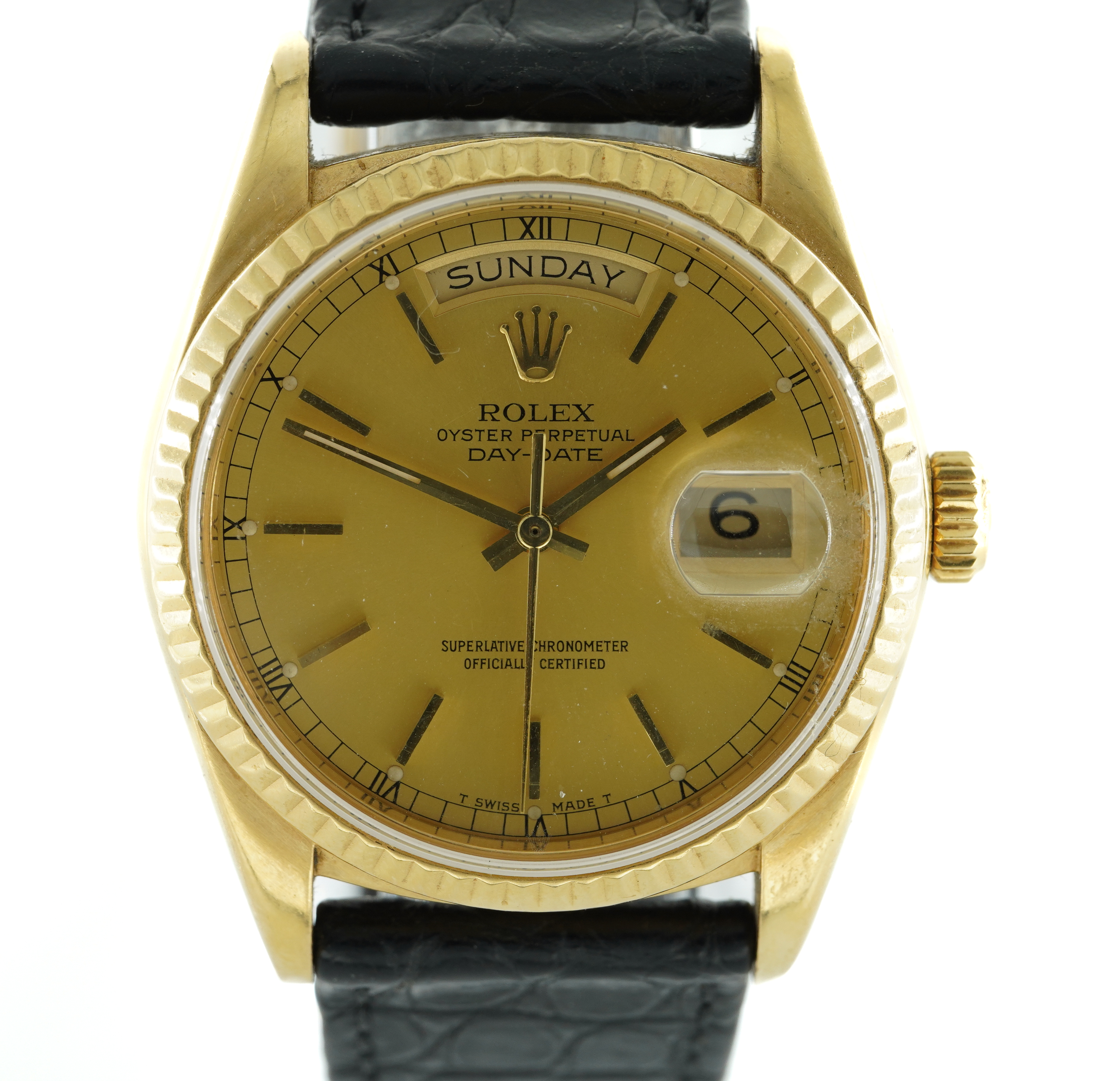 A ROLEX OYSTER PERPETUAL DAY-DATE 18CT GOLD CASED GENTLEMAN'S WRISTWATCH