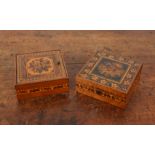 TWO LATE VICTORIAN TUNBRIDGEWARE BOXES DEPICING FLORAL BOUQUETS (2)