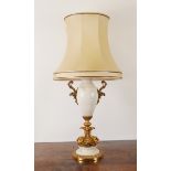 A GILT-METAL MOUNTED WHITE MARBLE BALUSTER TABLE LAMP