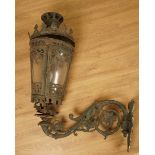 A VICTORIAN STYLE CAST IRON AND SHEET METAL LANTERN OR GASOLIER