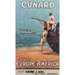 CUNARD, EUROPE - AMERICA TRAVEL POSTER