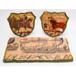 LOUIS ETIENNE DESMANT (FRENCH 1844-1902): A RECTANGULAR POTTERY PANEL AND A PAIR OF SHIELD...