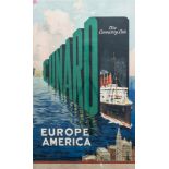 CUNARD THE CONNECTING LINK EUROPE AMERICA TRAVEL POSTER