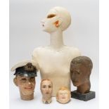 AN ART DECO PLASTER SIDE PROFILE BUST OF A LADY AND FOUR OTHER HEADS (5)