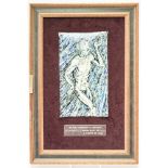 AN ENAMEL PLAQUE DEPICTING A FIGURE ENTITLED ‘A SOUL, LOOKING FOR SINCERITY, TRUTH AND LOVE IN...