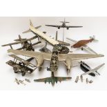 A CHROME-PLATED TEAK MOUNTED MODEL OF A PLANE ON STAND, TOGETHER WITH A GROUP OF VARIOUS MODEL...