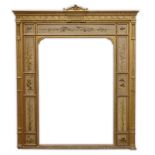 AN AESTHETIC MOVEMENT GILT FRAMED OVERMANTEL MIRROR