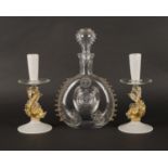 A PAIR OF VENETIAN LATTICINIO GLASS CANDLESTICKS