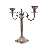 A SILVER TWIN LIGHT TABLE CANDELABRA