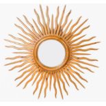 A PINE SUN BURST CIRCULAR CONVEX WALL MIRROR