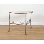 AN EARLY 20TH CENTURY WROUGHT IRON MARBLE TOPPED CONSOLE TABLE