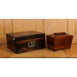 A VICTORIAN MOTHER-OF-PEARL INLAID COROMANDEL JEWELLERY BOX (2)