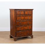 AN 18TH CENTURY AND LATER CROSS-BANDED WALNUT CHEST OF DRAWERS