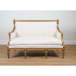 A LOUIS XVI STYLE GILT FRAMED SQUAREBACK SOFA