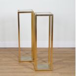 PIERRE VANDEL PARIS; A PAIR OF LACQUERED BRASS AND GLASS SQUARE PEDESTALS (2)