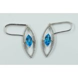 A PAIR OF WHITE GOLD, BLUE TOPAZ AND DIAMOND PENDANT EARRINGS
