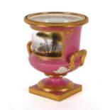 A ROYAL WORCESTER PINK-GROUND TWO-HANDLED CAMPANA VASE BY HARRY DAVIS