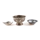 A SILVER BOWL AND TWO SILVER BONBON DISHES (3)