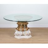 A 20TH CENTURY CIRCULAR GLASS TOP KITCHEN TABLE OR CENTRE TABLE