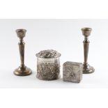 A SILVER LIDDED CYLINDRICAL BOX AND TWO FURTHER ITEMS (3)